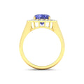 2.69 Ct Oval Violet Tanzanite and White Diamond Prong 14k Gold Halo Statement Floral Ring by Fine Color Jewels