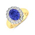 2.69 Ct Oval Violet Tanzanite and White Diamond Prong 14k Gold Halo Statement Floral Ring by Fine Color Jewels