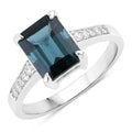 2.70 Ct Octagon London Blue Topaz Diamond Prong Silver Pave Bridge Ring by Fine Color Jewels