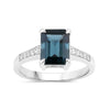 2.70 Ct Octagon London Blue Topaz Diamond Prong Silver Pave Bridge Ring