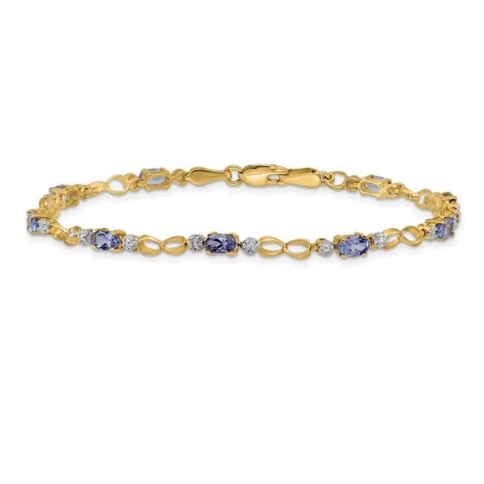 2.70 Ct Oval Violet Tanzanite & Diamond Prong 14K Yellow Gold Infinity Link Bracelet by Fine Color Jewels