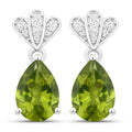 2.70 Ct Pear Green Peridot & Lab Diamond Prong Silver Teardrop Dangle Earrings by Fine Color Jewels