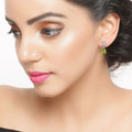 2.70 Ct Pear Green Peridot & Lab Diamond Prong Silver Teardrop Dangle Earrings by Fine Color Jewels