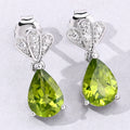 2.70 Ct Pear Green Peridot & Lab Diamond Prong Silver Teardrop Dangle Earrings by Fine Color Jewels