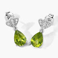2.70 Ct Pear Green Peridot & Lab Diamond Prong Silver Teardrop Dangle Earrings by Fine Color Jewels