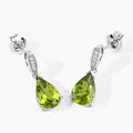 2.70 Ct Pear Green Peridot & Lab Diamond V-Prong Silver Teardrop Dangle Earrings by Fine Color Jewels
