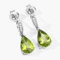 2.70 Ct Pear Green Peridot & Lab Diamond V-Prong Silver Teardrop Dangle Earrings by Fine Color Jewels