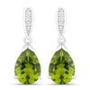 2.70 Ct Pear Green Peridot & Lab Diamond V-Prong Silver Teardrop Dangle Earrings