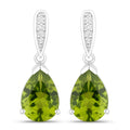 2.70 Ct Pear Green Peridot & Lab Diamond V-Prong Silver Teardrop Dangle Earrings by Fine Color Jewels