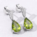 2.70 Ct Pear Green Peridot & Lab Diamond V-Prong Silver Teardrop Dangle Earrings by Fine Color Jewels