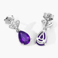 2.70 Ct Pear Purple Amethyst & Lab Diamond Prong Silver Teardrop Dangle Earrings by Fine Color Jewels