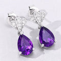 2.70 Ct Pear Purple Amethyst & Lab Diamond Prong Silver Teardrop Dangle Earrings by Fine Color Jewels