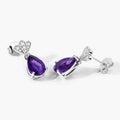 2.70 Ct Pear Purple Amethyst & Lab Diamond Prong Silver Teardrop Dangle Earrings by Fine Color Jewels
