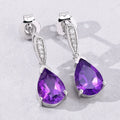 2.70 Ct Pear Purple Amethyst & Lab Diamond V-Prong Silver Teardrop Dangle Earrings by Fine Color Jewels