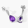 2.70 Ct Pear Purple Amethyst & Lab Diamond V-Prong Silver Teardrop Dangle Earrings by Fine Color Jewels