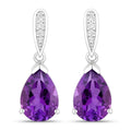 2.70 Ct Pear Purple Amethyst & Lab Diamond V-Prong Silver Teardrop Dangle Earrings by Fine Color Jewels