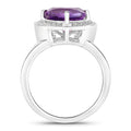 2.70 Ct Trillion Purple Amethyst and Lab Diamond Prong Silver Halo Bridge Ring by Fine Color Jewels