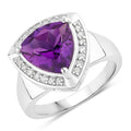 2.70 Ct Trillion Purple Amethyst and Lab Diamond Prong Silver Halo Bridge Ring by Fine Color Jewels