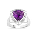 2.70 Ct Trillion Purple Amethyst and Lab Diamond Prong Silver Halo Bridge Ring by Fine Color Jewels