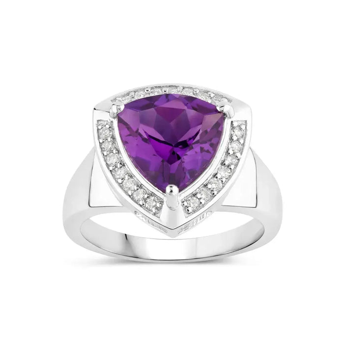 2.70 Ct Trillion Purple Amethyst and Lab Diamond Prong Silver Halo Bridge Ring by Fine Color Jewels