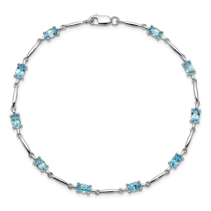2.72 Ct Oval Swiss Blue Topaz Prong Sterling Silver Link Bracelet by Fine Color Jewels