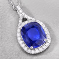 2.73 Ct Genuine Cushion Ceylon Blue Sapphire and Diamond 18K White Gold Halo Pendant by Fine Color Jewels
