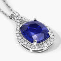 2.73 Ct Genuine Cushion Ceylon Blue Sapphire and Diamond 18K White Gold Halo Pendant by Fine Color Jewels