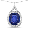 2.73 Ct Genuine Cushion Ceylon Blue Sapphire and Diamond 18K White Gold Halo Pendant by Fine Color Jewels