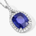 2.73 Ct Genuine Cushion Ceylon Blue Sapphire and Diamond 18K White Gold Halo Pendant by Fine Color Jewels