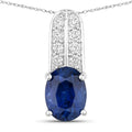 2.74 Ct Genuine Oval Ceylon Blue Sapphire and Diamond 18K White Gold Slide Pendant by Fine Color Jewels