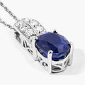 2.74 Ct Genuine Oval Ceylon Blue Sapphire and Diamond 18K White Gold Slide Pendant by Fine Color Jewels