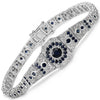 2.75 Ct Round Blue Sapphire & Diamond Prong Sterling Silver Art Deco Geometric Link Bracelet