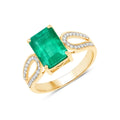 2.80 Ct Octagon Green Zambian Emerald and White Diamond Prong 14k Gold Split Shank Pave Bridge Ring by Fine Color Jewels