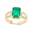 2.80 Ct Octagon Green Zambian Emerald and White Diamond Prong 14k Gold Split Shank Pave Bridge Ring by Fine Color Jewels