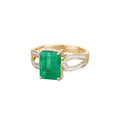 2.80 Ct Octagon Green Zambian Emerald and White Diamond Prong 14k Gold Split Shank Pave Bridge Ring by Fine Color Jewels