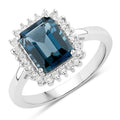2.80 Ct Octagon London Blue Topaz and Lab Diamond Prong Silver Halo Ring by Fine Color Jewels