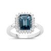 2.80 Ct Octagon London Blue Topaz and Lab Diamond Prong Silver Halo Ring
