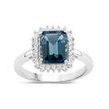 2.80 Ct Octagon London Blue Topaz and Lab Diamond Prong Silver Halo Ring by Fine Color Jewels