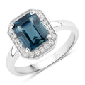 2.80 Ct Octagon London Blue Topaz and Lab Diamond Prong Silver Halo Ring by Fine Color Jewels