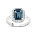 2.80 Ct Octagon London Blue Topaz and Lab Diamond Prong Silver Halo Ring by Fine Color Jewels