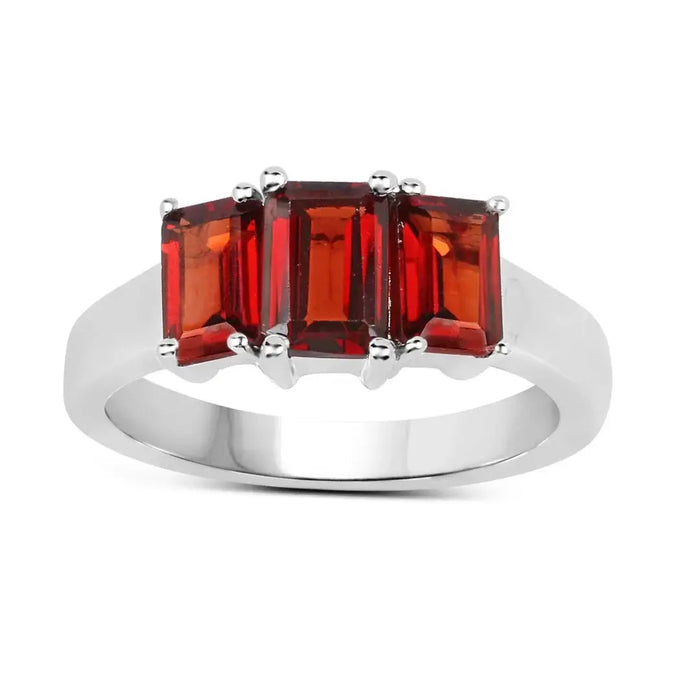 2.80 Ct Octagon Red Garnet Prong Silver Three Stone Ring by Fine Color Jewels