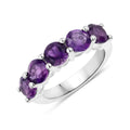 2.80 Ct Round Purple Amethyst Prong Silver 5 Stone Ring by Fine Color Jewels