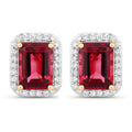 2.84 Ct Octagon Red Rubellite & Lab Diamond Prong 14K Gold Stud Earrings by Fine Color Jewels