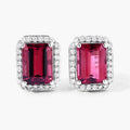 2.84 Ct Octagon Red Rubellite & Lab Diamond Prong 14K Gold Stud Earrings by Fine Color Jewels
