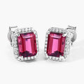 2.84 Ct Octagon Red Rubellite & Lab Diamond Prong 14K Gold Stud Earrings by Fine Color Jewels