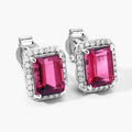 2.84 Ct Octagon Red Rubellite & Lab Diamond Prong 14K Gold Stud Earrings by Fine Color Jewels
