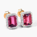 2.84 Ct Octagon Red Rubellite & Lab Diamond Prong 14K Gold Stud Earrings by Fine Color Jewels