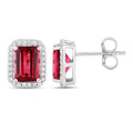 2.84 Ct Octagon Red Rubellite & Lab Diamond Prong 14K Gold Stud Earrings by Fine Color Jewels