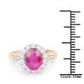 2.85 Ct Oval Pink Burma Ruby and Diamond Prong 18K Yellow Gold Halo Pave Ring by Fine Color Jewels