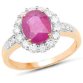 2.85 Ct Oval Pink Burma Ruby and Diamond Prong 18K Yellow Gold Halo Pave Ring by Fine Color Jewels